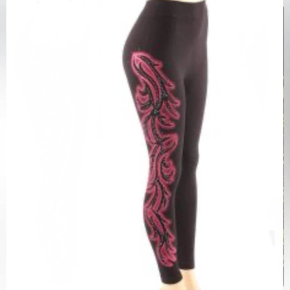 Black and Pink Diamond & Pink Patterned Leggings